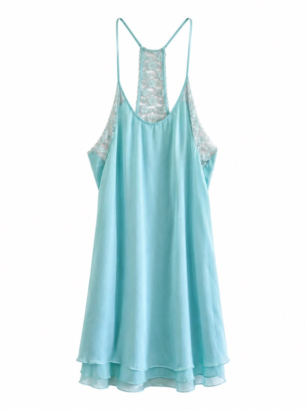 4/$20➡️ La Vie En Rose Aqua Blue Lace-Back Chemise – Size XL Fair *Flaw